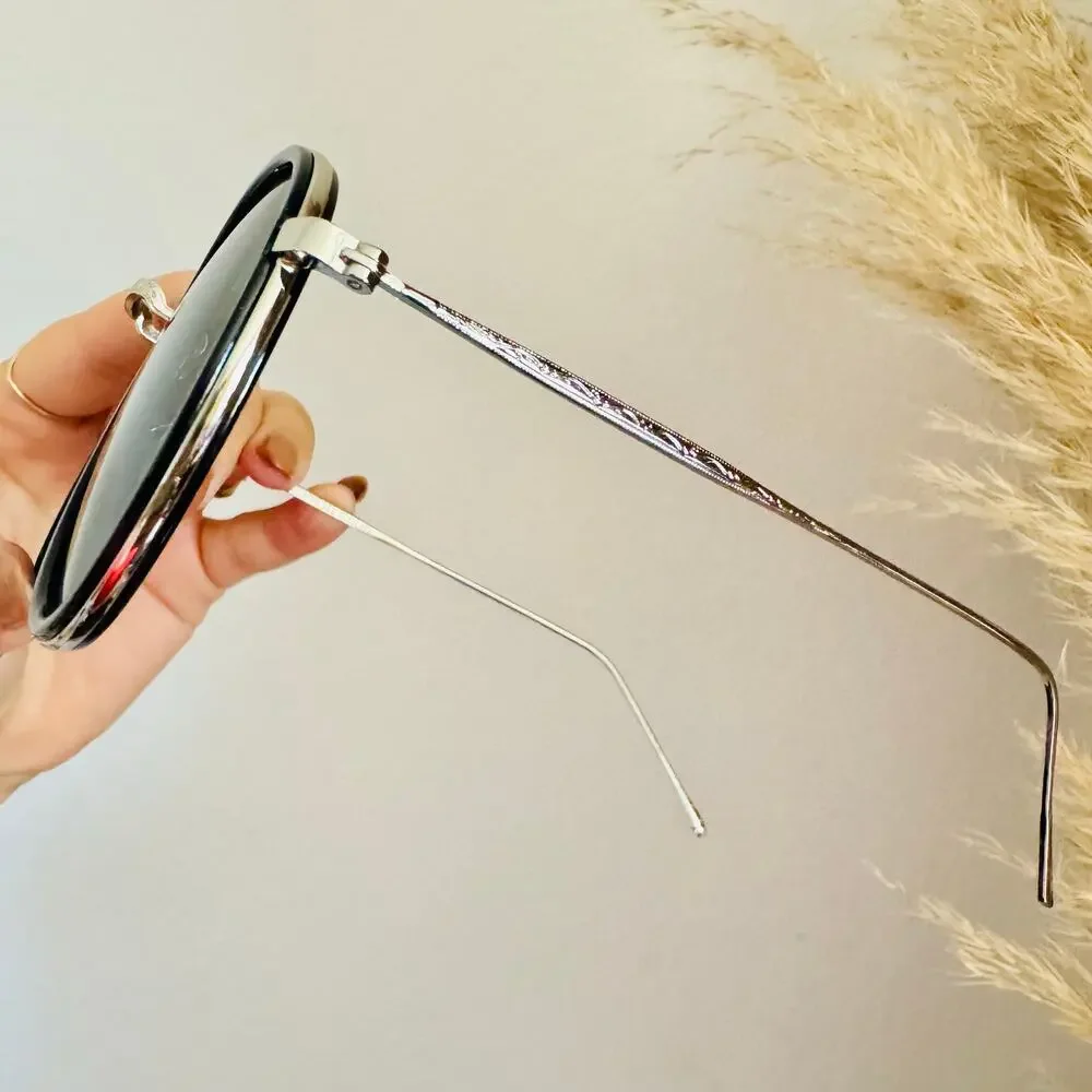 NEW NORDSTROM Black Silver $78 Slim Etch Oversized Metal Sunglasses Sunnies Y2K